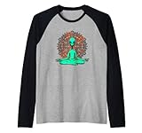 Verde Alien Yoga Mandala Lotus Pose Meditación Zen Graphic Camiseta Manga Raglan