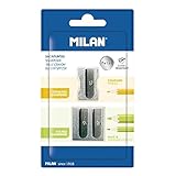 MILAN 64056 Sacapuntas Aluminio, 2 Unidades, Plateado