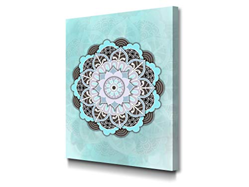 Foto Canvas Cuadro Mandala Azul | Lienzos Decorativos - Decoración Pared - Cuadros de Salón | 30 x 40 cm sobre Bastidor de Madera Grueso Listos para Colgar