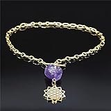 Collar Colgante Collar de Cadena de Cristal púrpura Color Dorado Flor de la Vida Mandala Durante Collares Joyas Collar Joyas Regalos de cumpleaños para Mujeres Hombres