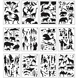 Lanlousy 12 piezas Mandala Mal Plantillas Plantillas de Dibujo Animal Plantillas Huecas Tablero para Diy Pintura Arte